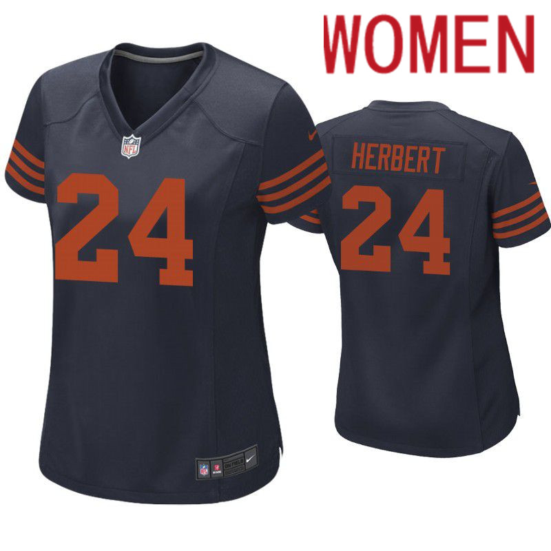 Women Chicago Bears #24 Khalil Herbert Nike Throwback Navy Game NFL Jersey->women nfl jersey->Women Jersey